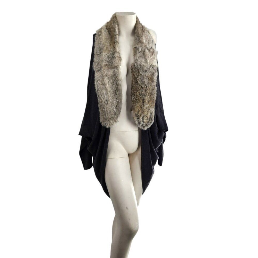 JOIE Real Rabbit Fur Collar Cashmere Wool Slouchy Cardigan M Mob Wife Apres Ski